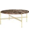 Gubi TS Coffee Table - Large Dia.80cm. - Brun Marmor Messing Stel
