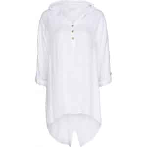 Løstsiddende bluse m. hætte – White