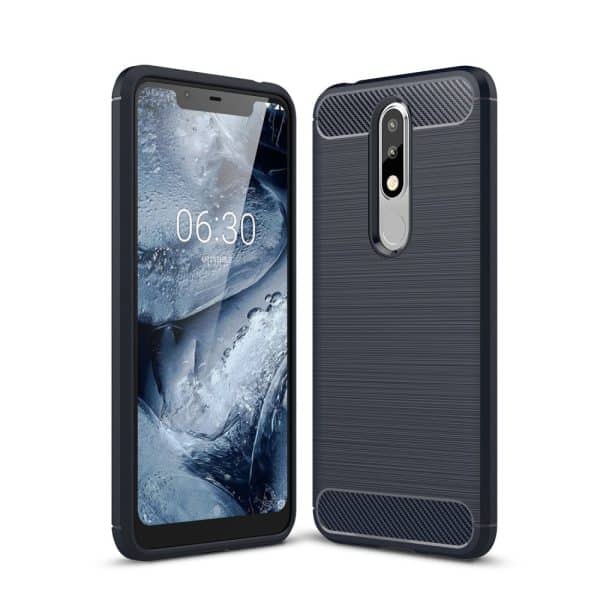 Nokia 5.1 Plus - Gummi cover/etui i børstet design - Mørkeblå