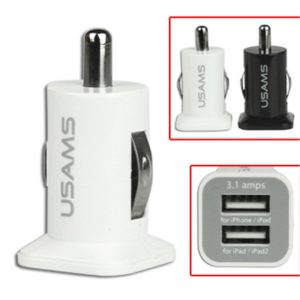 USAMS Universal Dual USB biloplader til cigarettænderen – Hvid