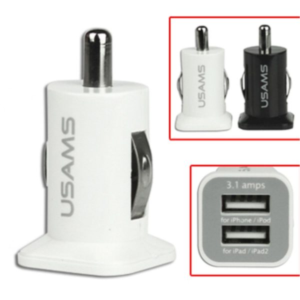 USAMS Universal Dual USB biloplader til cigarettænderen - Hvid
