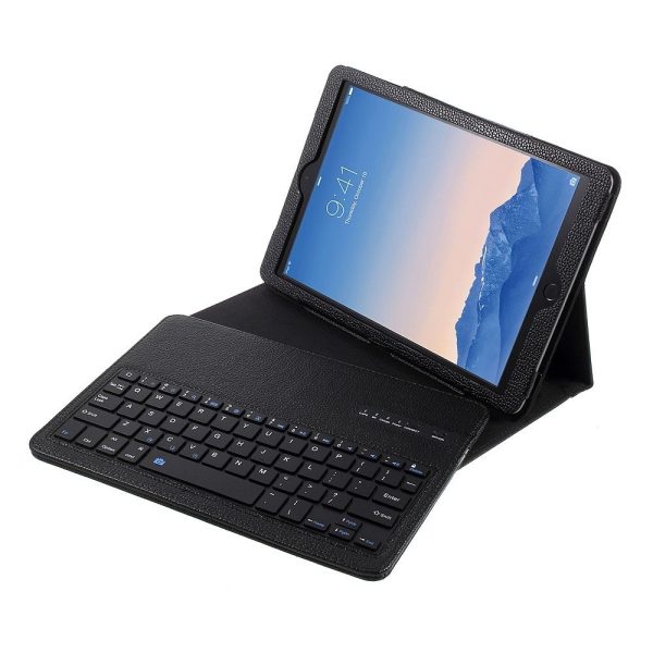 iPad Air 1 / Air 2 - Bluetooth/trådløs Tastatur DANSK layout m/aftagelig læder etui/cover - Sort