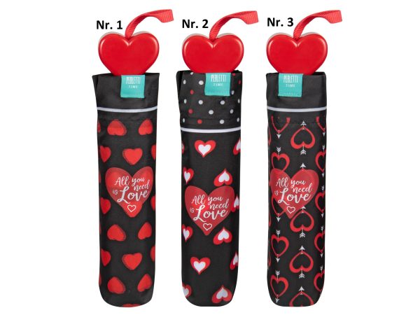 Kærligheds taskeparaply sort med rødkantede hjerter - Hjerte taskeparaply 3