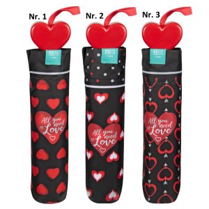 Romantisk taskeparaply – sort med røde hjerter – Hjerte taskeparaply 1