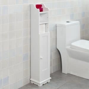 Fritstående badeværelsesskab med plads til toiletpapirsruller, hvid