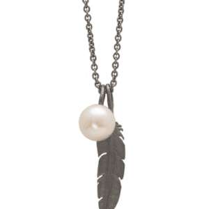 HEIRING – Feather – vedhæng lille fjer + 8 mm perle – sølv, oxyderet eller forgyldt