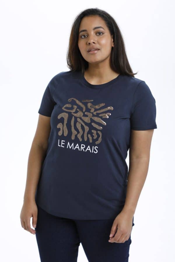 "Le Marais" T-shirt med tekst og palietter