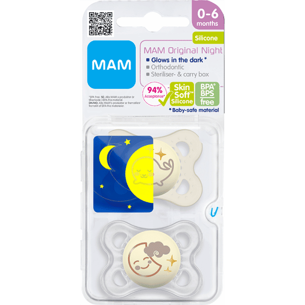 MAM Sut Original Night 0-6M Silicone Neutral (2 stk)