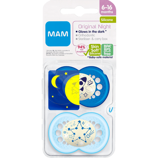 MAM Sut Original Night Silicone 6-16M Blue (2 stk)