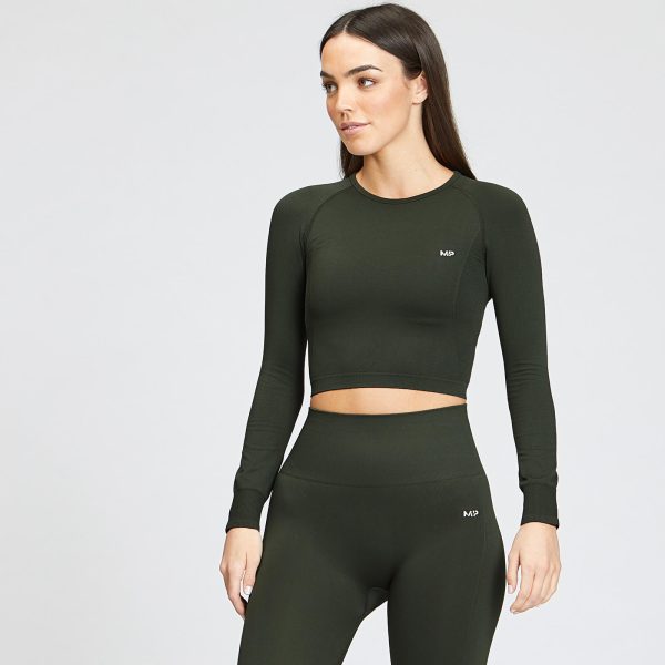 MP Women's Shape Seamless Long Sleeve Crop Top - Vine Leaf - XXL