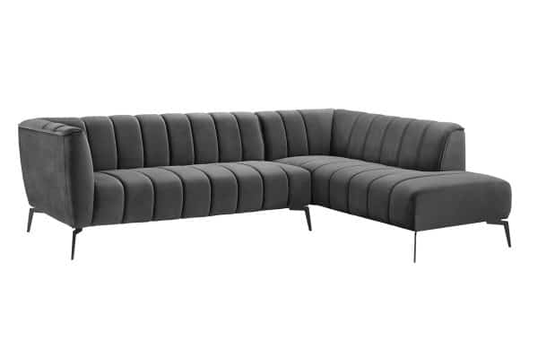 Pavia Sofa Med Chaiselong, Grå Velour (Højrevendt)