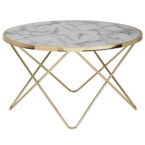 Sofabord i marmorlook med smukke v-ben i guldfarve