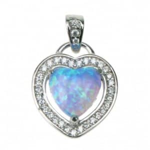 Hjerte – Sølv smykke halskæde vedhæng med blå opal sten, 925 Sterling sølv, zirkonia & rhodium belægning