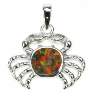 Krabbe – Opal smykke vedhæng med orange ild opal sten, 925 Sterling sølv & rhodium belægning