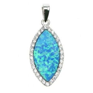 Marquise – Stort opal vedhæng med blå opal sten, 925 Sterling sølv & rhodium belægning