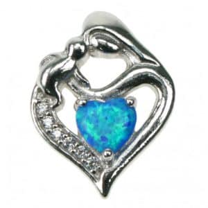 Mor & Barn (Mørk) – Opal smykke vedhæng med blå opal sten, 925 Sterling sølv, zirkonia & rhodium belægning