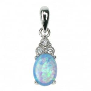 Oval – Sølv smykke halskæde vedhæng med blå opal sten, 925 Sterling sølv, zirkonia & rhodium belægning