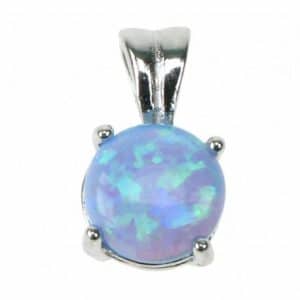 Solitaire – Sølv smykke halskæde vedhæng med blå opal sten, 925 Sterling sølv & rhodium belægning