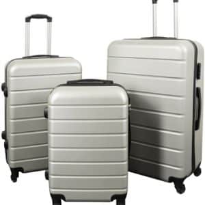 Kuffert tilbud – Sæt med 3 stk. – Eksklusivt hardcase kuffertsæt – Gråt med striber
