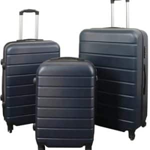 Kuffertsæt – 3 Stk. – Eksklusivt hardcase billig kufferter – Mørkeblåt med striber