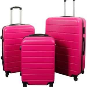 Kuffertsæt – 3 Stk. – Eksklusivt hardcase billige kufferter – Pink med striber