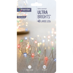 Premier 40 LED Batteridrevet Multifarvet Lyskæde – 3,9 meter