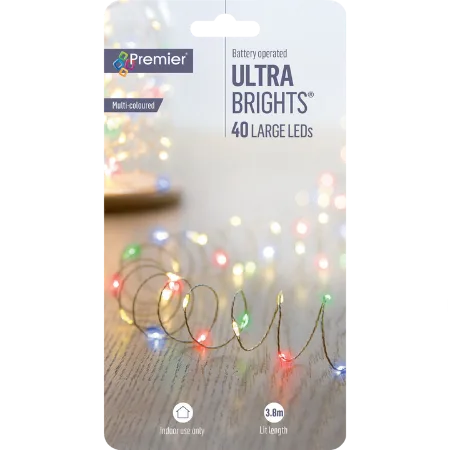 Premier 40 LED Batteridrevet Multifarvet Lyskæde - 3,9 meter