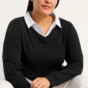 Jerseytop med syet skjorte krave