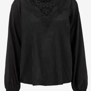 Satinbluse med broderi