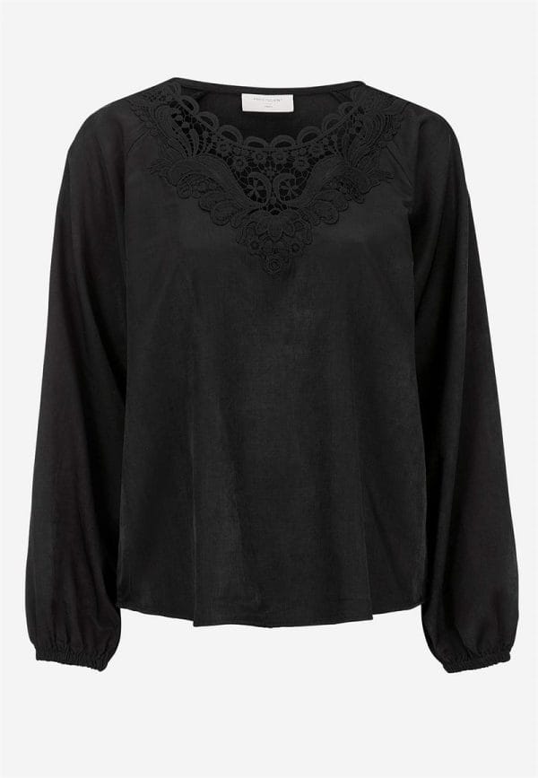 Satinbluse med broderi