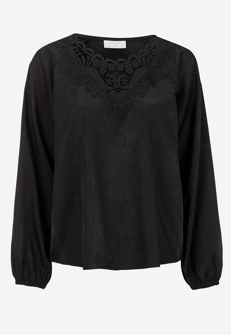 Satinbluse med broderi