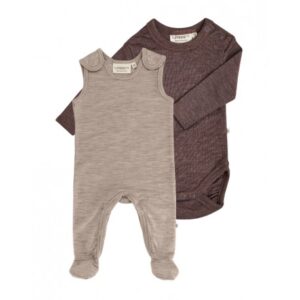 2-pak Uldpakke Til Baby, Romper Med Fødder & Body Med Knap I 100% Merinould