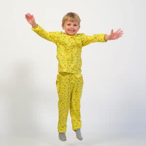 Årets julesweater: Påskekyllingens Påskepyjamas Gul – Børn. Ugly Christmas Sweater lavet i Danmark