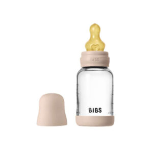 BIBS Bottle – Sutteflaskesæt – Glas – Latex/Slow Flow/Rund – 120 ml. – Blush