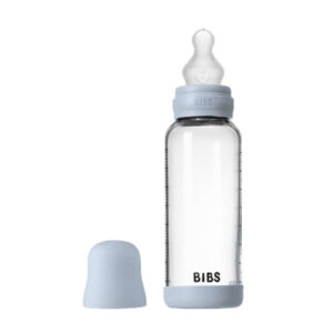 BIBS Bottle – Sutteflaskesæt – Glas – Silikone/Medium Flow/Rund – 240 ml. – Baby Blue