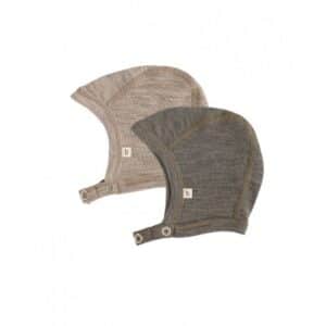 Baby Hjelm Med Trykknapper I 100% Økologisk Merino Uld, Tyk Kvalitet – 2 Lag Stof, 2-pak