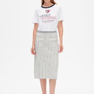 Celie midinederdel – Creme Navy Stripe