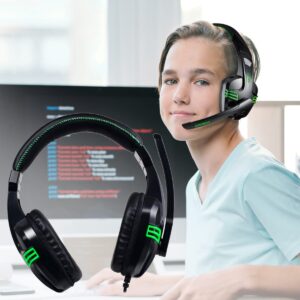 Gamer PC Headset m/mikrofon og stereo lyd – sort/grøn –
