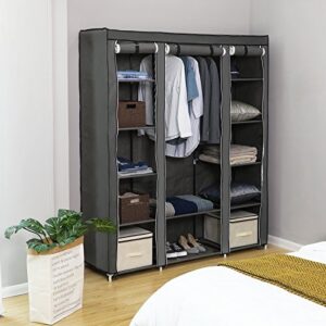 Klædeskab med bøjlestang og hylder – grå – 175 X 150 X 45 cm