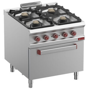 Komfur 4 gasblus, elektrisk ovn GN 2/1