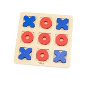 Kryds og Bolle i træ (Rød & Blå)