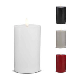 LED Stearinlys – 1 stk. – ø7,5 x 15 cm – m/3D flamme – (flere farver) – Sort