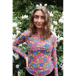 Liberte dame langærmet mesh top 4086 – FUNNY FLOWERS BROWN
