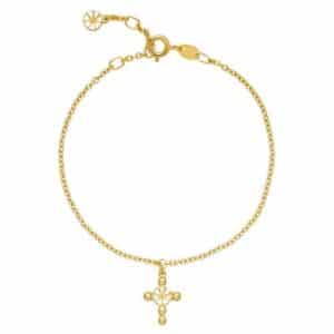 Lund Marguerit Armbånd i forgyldt Sølv med Kors – 17 til 19 cm