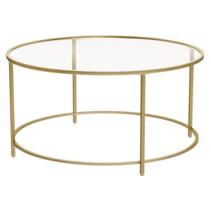 Rundt Sofabord Med Glasplade Og Gylden Jernramme, 84x84x46 cm