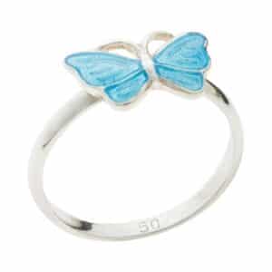 Sølvring med blå Sommerfugl