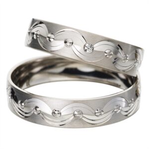 Vielsesringe i 8 kt. Hvidguld med Diamant 0,01 ct.- 5 mm