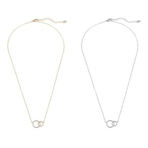 Halskæde, guld- eller sølvfarvet, 2 ringe vedhæng, justerbar – Guld