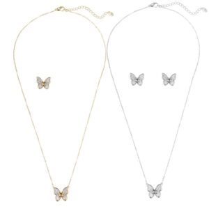 Halskæde, guld- eller sølvfarvet, sommerfugl vedhæng, justerbar – Guld
