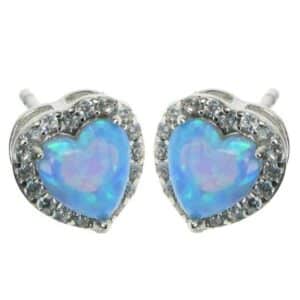 Hjerte – Opal øreringe med blå opal sten, 925 Sterling sølv, zirkonia & rhodium belægning